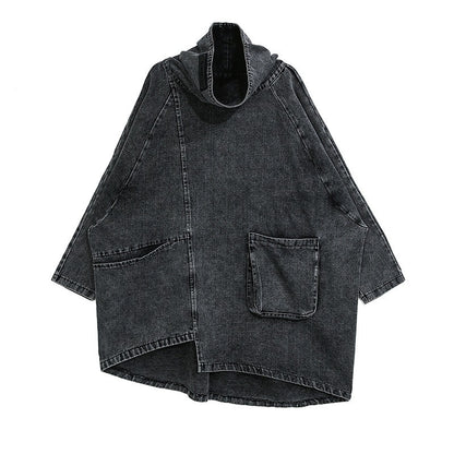 Zwarte denim sweater met onregelmatige snit