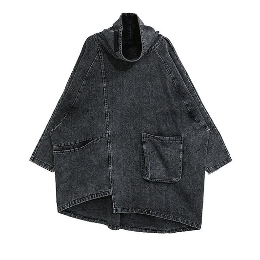 Zwarte denim sweater met onregelmatige snit