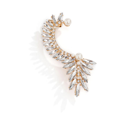 Retro Leaf Outline Full Drill Earrings Female Personality Temperament Alloy Single Sweet And Cool Earrings