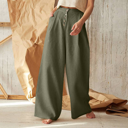 Womens Casual Cotton Linen Baggy Wide-Leg Pants Loose Flared Trousers home Casual pants