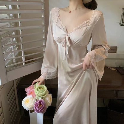 Spring Summer Retro V-neck Long Contrast Knitted Maxi Dresses for Women Luxury Sense Simplicity Korean Style