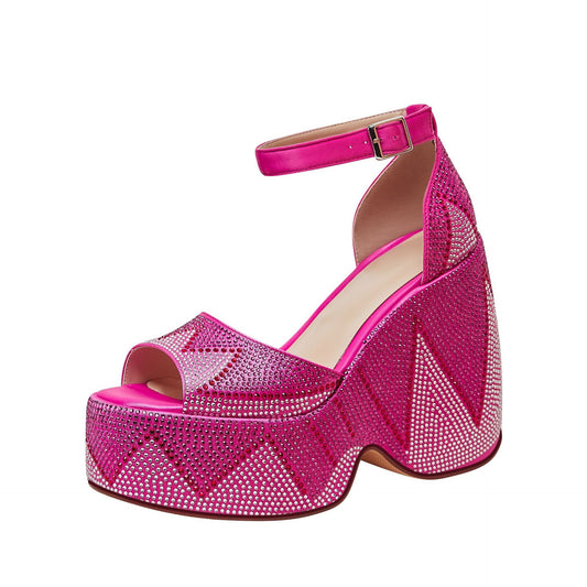 Zomerse dames platform sandalen met kristallen enkelbandje en open teen