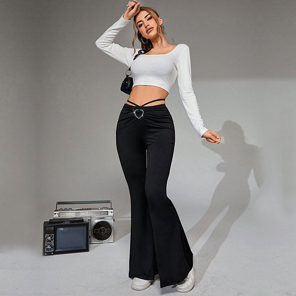 Women's elegant casual trousers slim wide-leg trousers