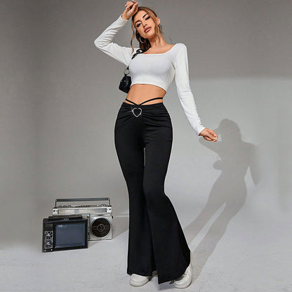 Women's elegant casual trousers slim wide-leg trousers