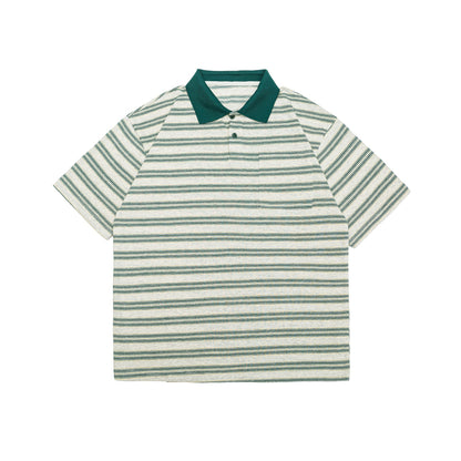 Color blocking striped polo short sleeved shirt