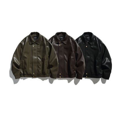 Workwear leather jacket loose motorcycle suit casual leather jacket