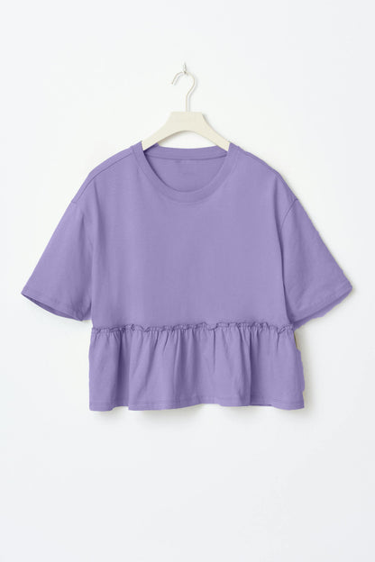 Style Pure Cotton Round Neck Pleated T-Shirt Women's Soft Loose Casual Versatile Top