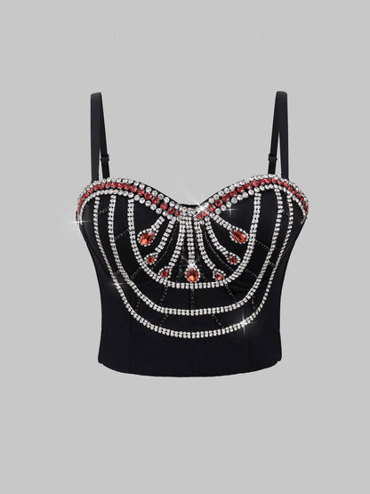 Lace-Up Strapless Bralette with Tassel and Rhinestone Embellishments - Sexy Fitted Boned Bustier
