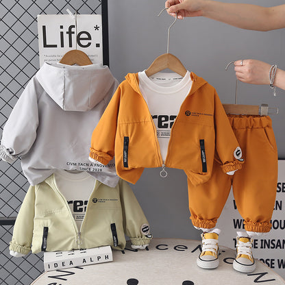 Spring and Autumn hooded long sleeved three piece set