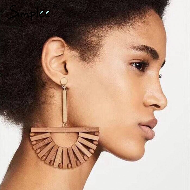 Simplee Boho wood semicircle drop earrings female Vintage handmade women earrings Fashion ethnic ladies accessories jewelry