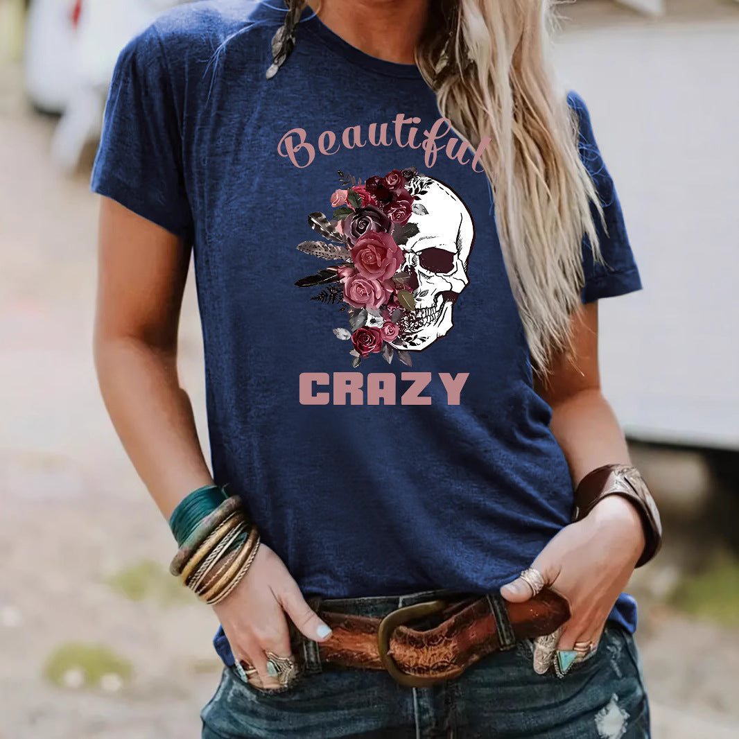 Skull flower printed top for women