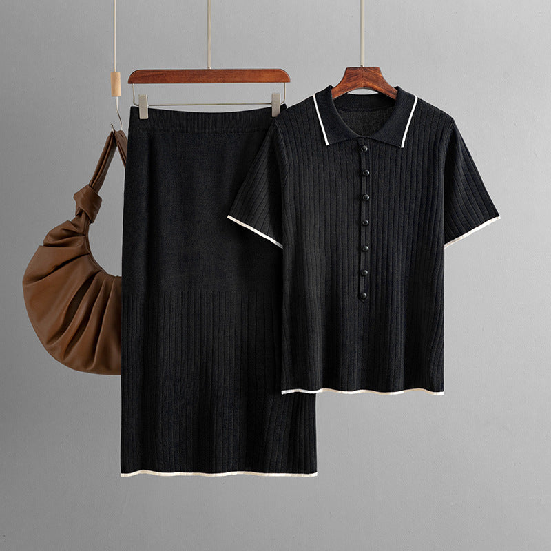 Skirt Set with Polo Collar Two-Piece Suit
