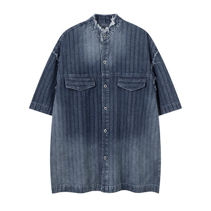 Washed Raw Edge Short Sleeve Shirt Summer Loose Casual Shirt