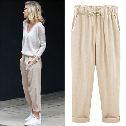 Autumn new pants women's cotton and linen cropped pants