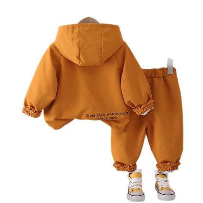 Spring and Autumn hooded long sleeved three piece set