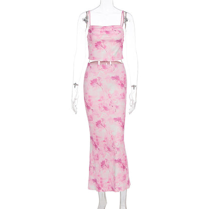 Print Sexy  Backless Hip-hugging Slim Two-piece Set