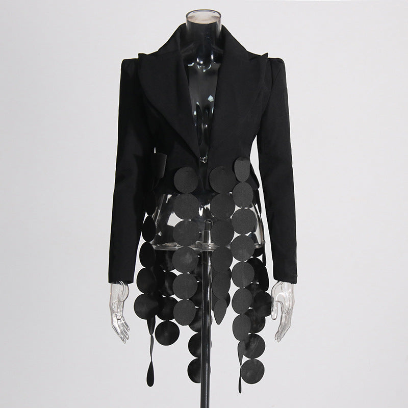 Elegant women's suit jacket with spliced round piece design