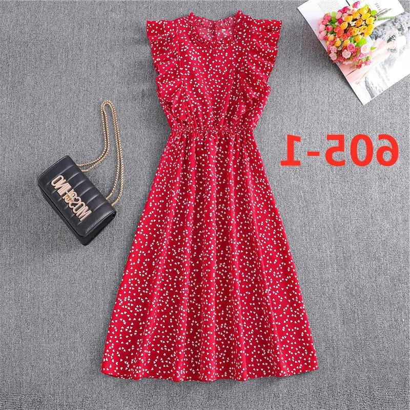 Dress summer polka dot chiffon skirt European and American loose and versatile mid-length skirt