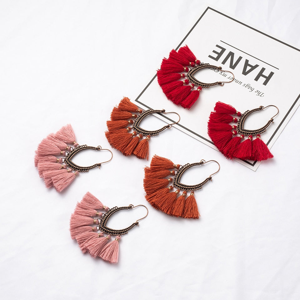 Fringe Vintage Boho Bohemian Ethnic Tassel Drop Dangle Hanging Earrings for Women Female Trendy Jewelry Accessories