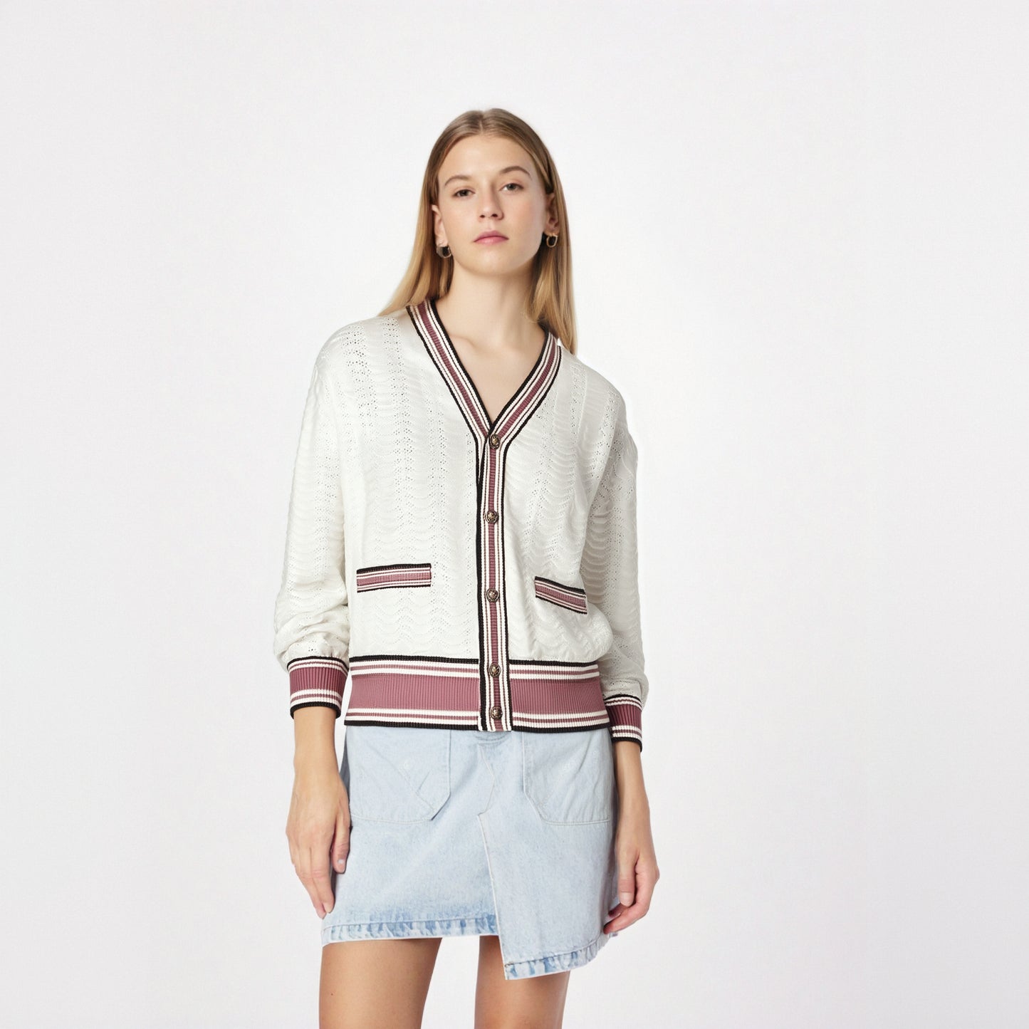 Stylish Striped Knit Sweater Cardigan Women Autumn Winter Long Sleeve V-neck Tops Single-breasted Fashion Vintage Jumpers