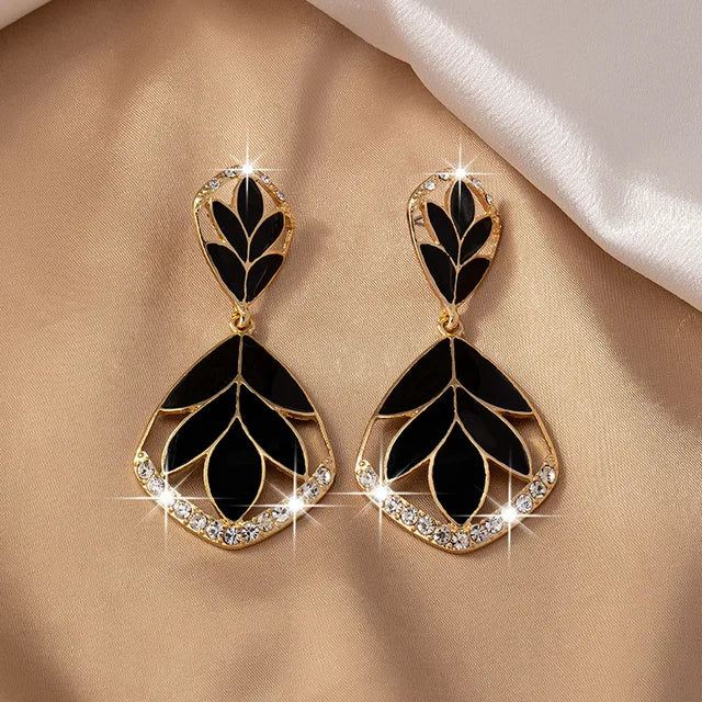 Diamond Dripped Oil Leaf Earrings