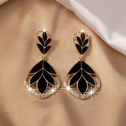 Diamond Dripped Oil Leaf Earrings