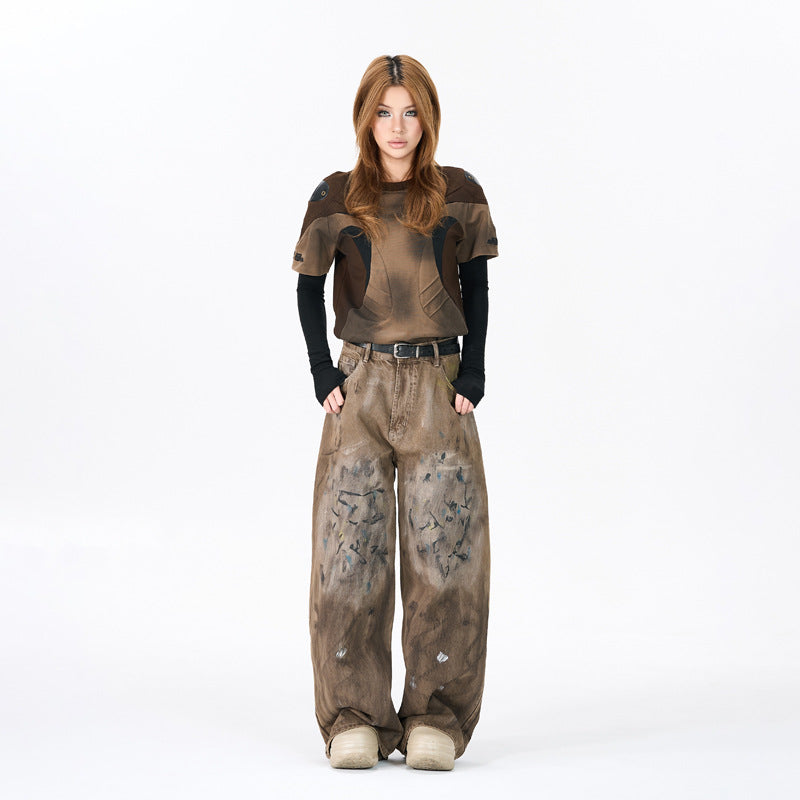 Desert Vibes Graffiti Print Wide-Leg Trendy Denim Pants