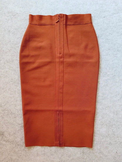 Sexy Open Fork Split Brown Bandage Skirts Long Midi Tight Pencil Bodycon XL Skirts High Waist Quality Office Lady Skirts