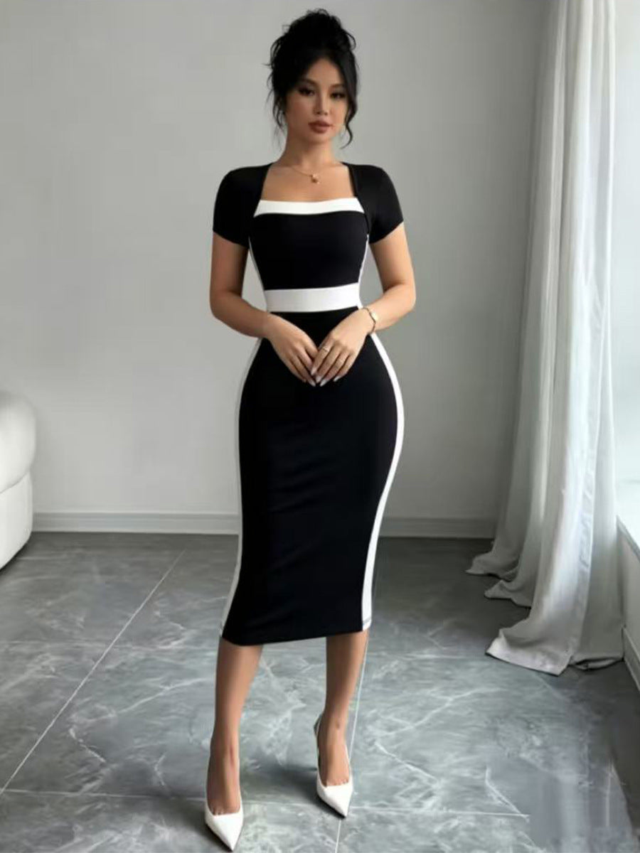 Bodycon Square Neck Cap Sleeve Dress
