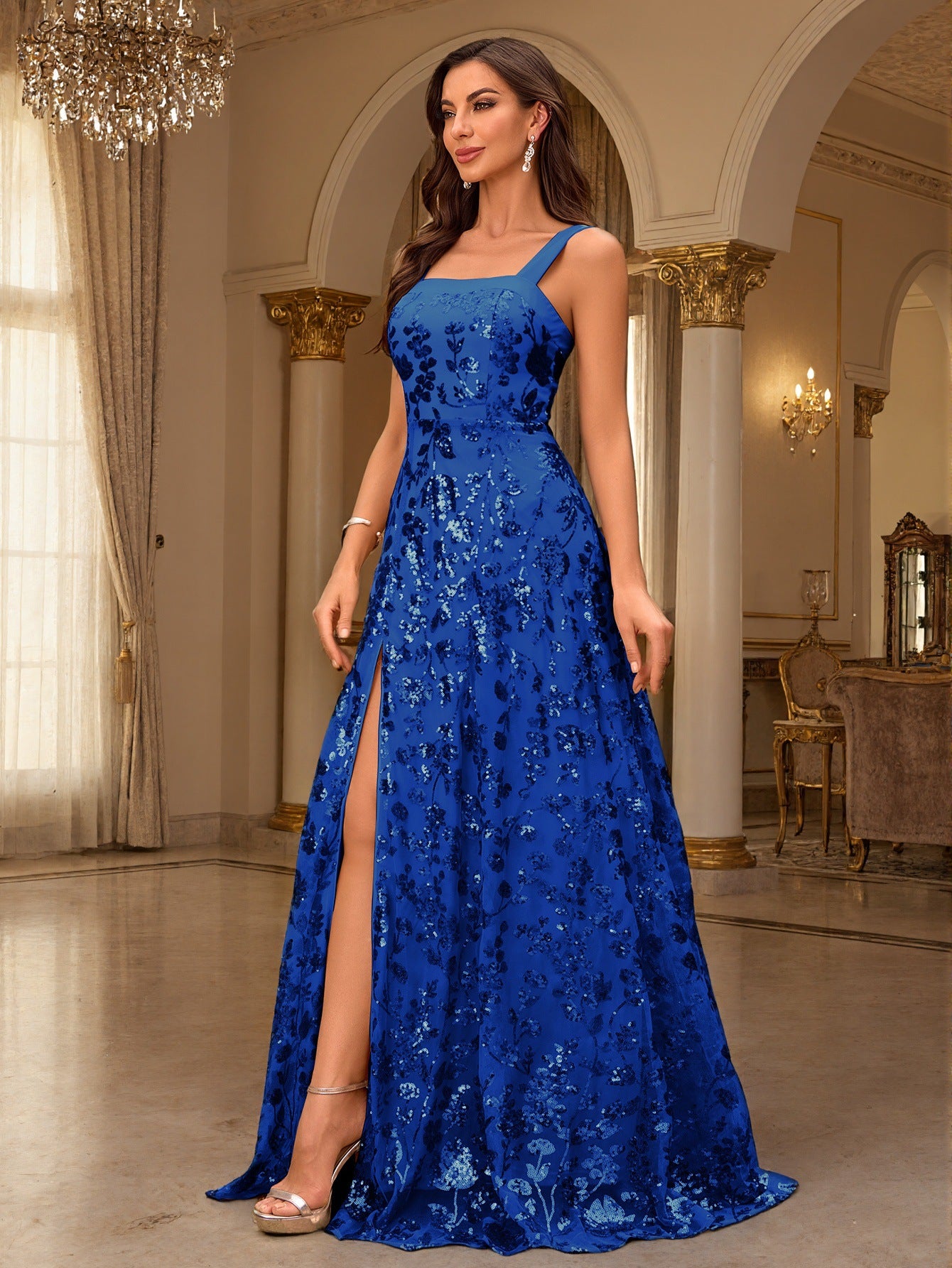 Elegant Strapless Sequin Evening Gown