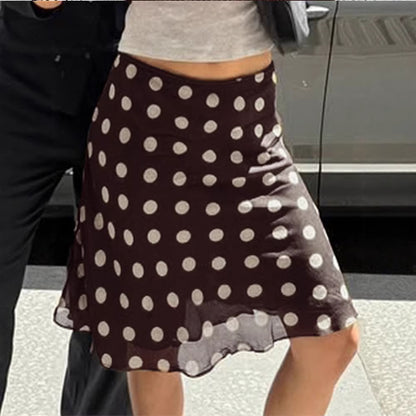 Womens Satin Polka Dot Midi Skirt