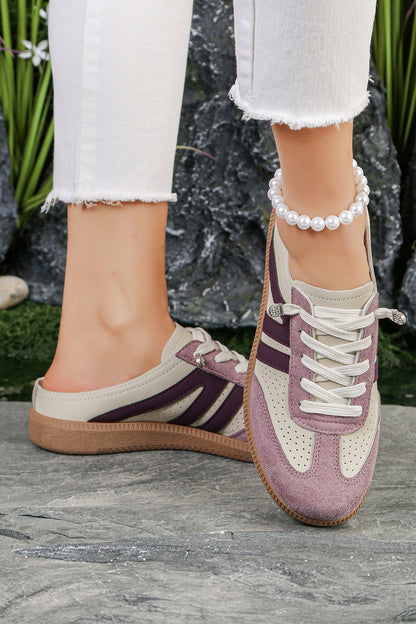 Retro mule sneakers met oogjes van PU-leer en patchwork