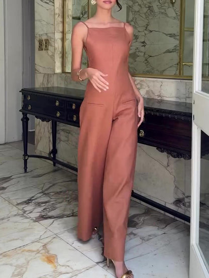 Bruine halterrug jumpsuit