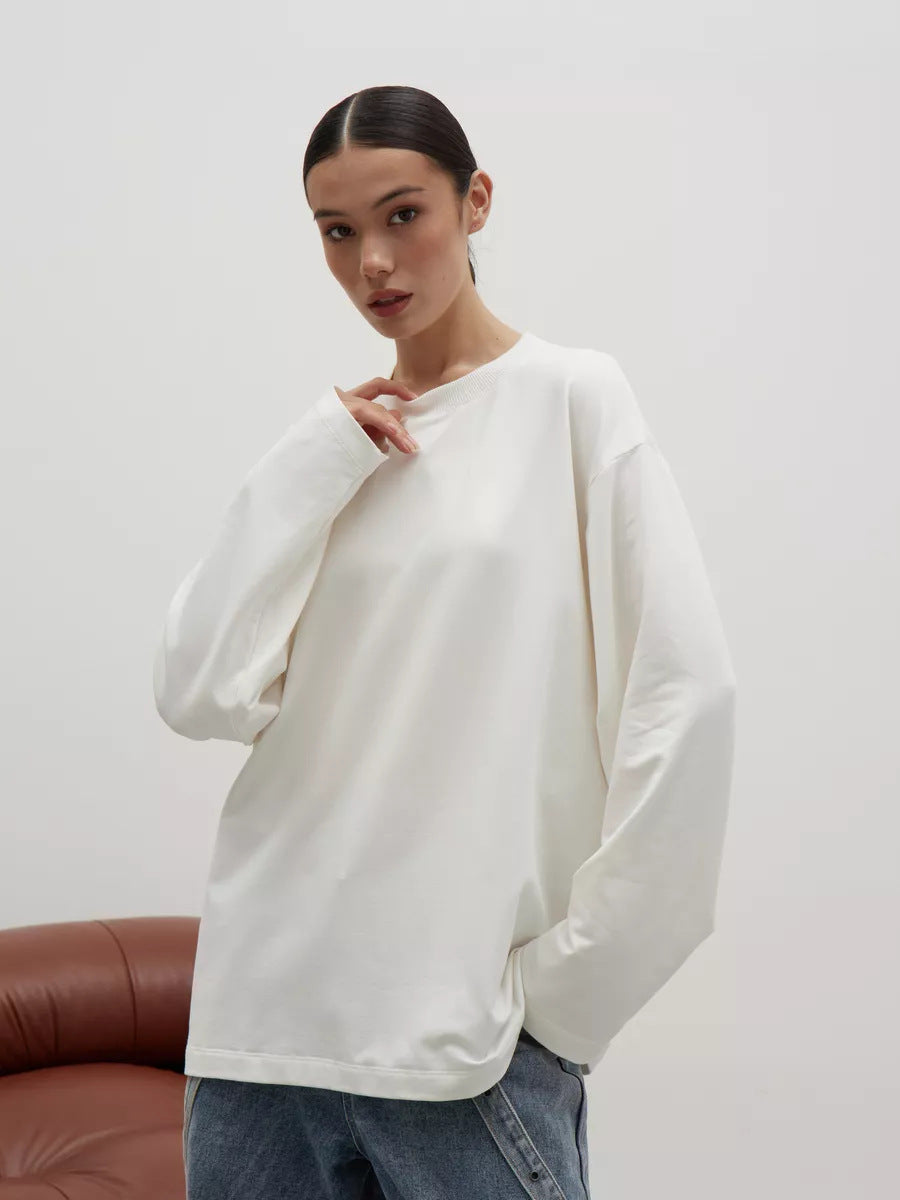 Womens Long Sleeve Cotton T-Shirt Loose Fit Casual Top
