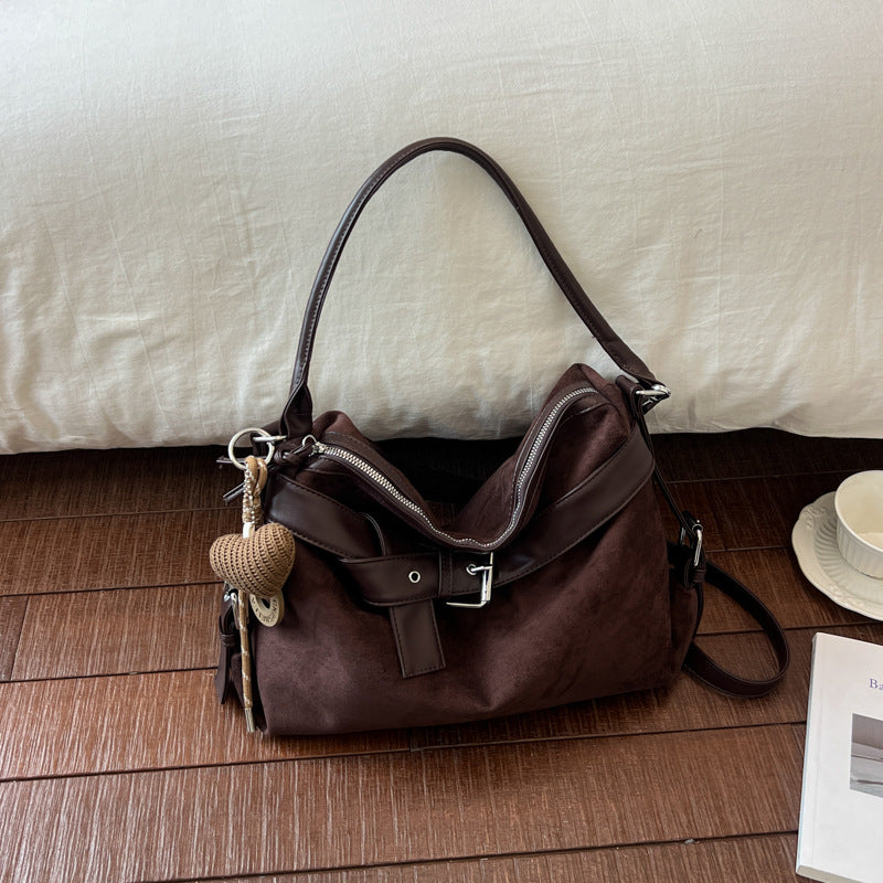 Vintage Suede Shoulder Bag for Women