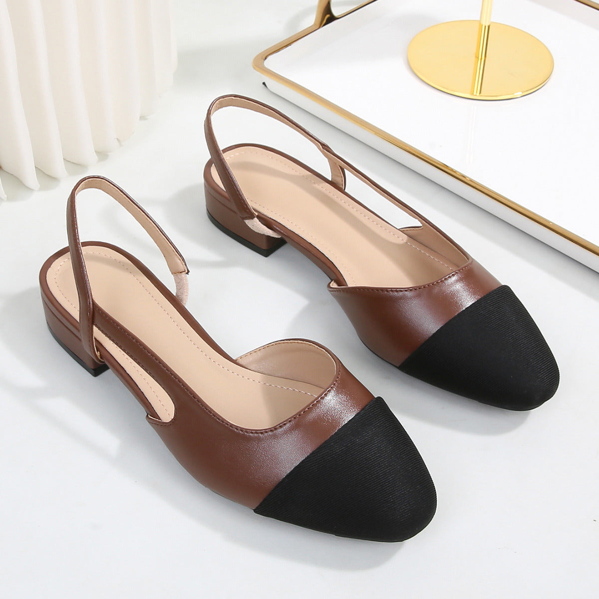 Womens Soft Leather Color Block Sandals with Square Toe