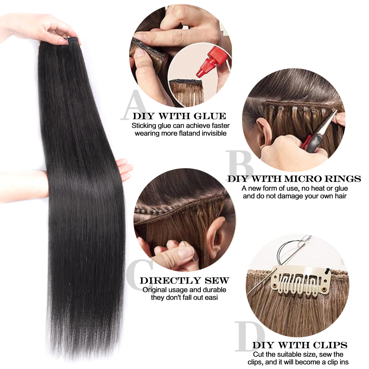 Heat Resistant Synthetic Hair Extensions Straight Weft