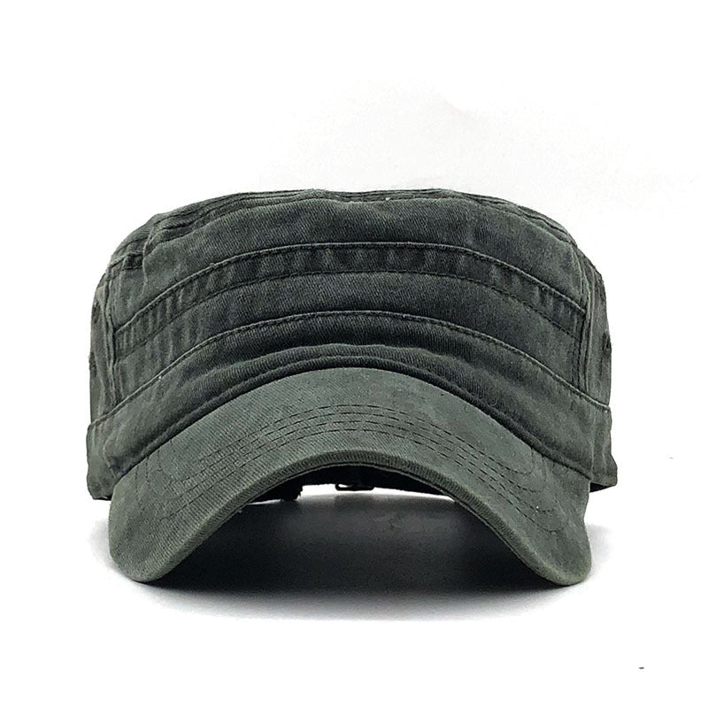 Men's Washed Pure Cotton Solid Color Flat-Top Military Cap