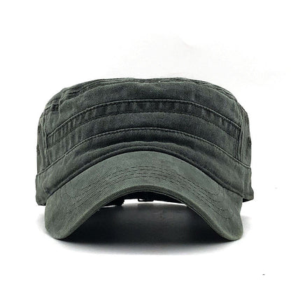 Men's Washed Pure Cotton Solid Color Flat-Top Military Cap