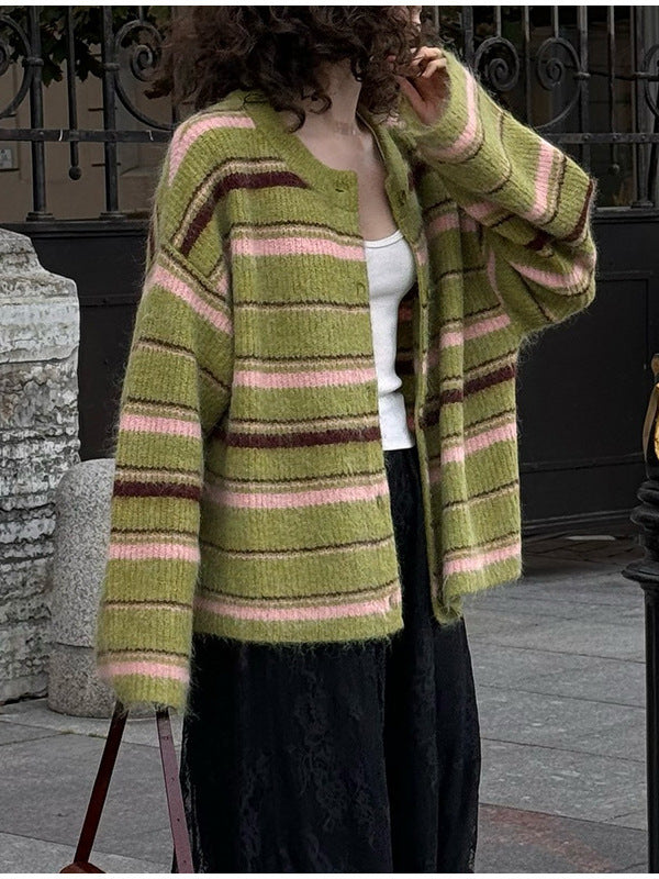 Women's Striped Color-Block Knit Cardigan Top