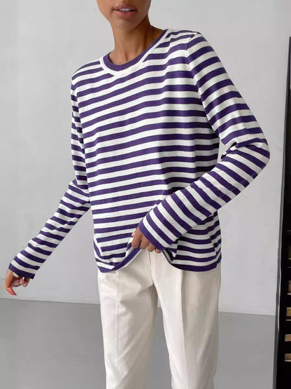 Striped Knitted Sweater Women Pullover Casual Long Sleeve