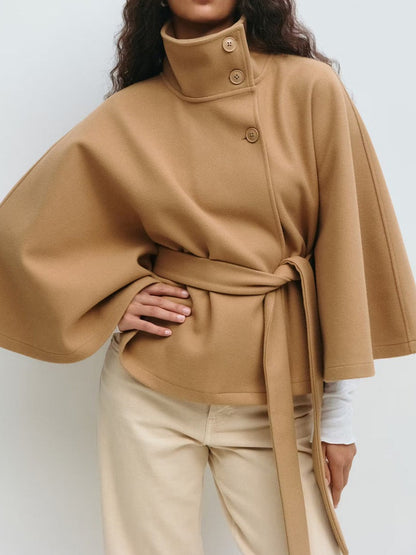Elegant Stand Collar Cape Windbreaker Jacket