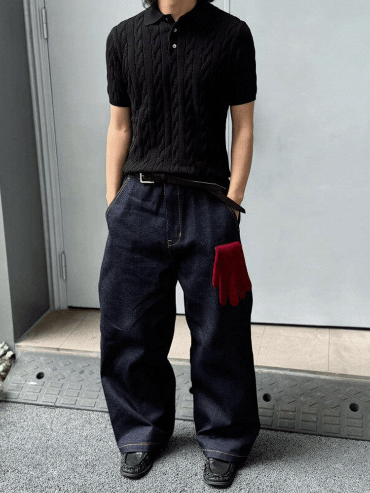 Retro Cable Knit Polo Shirt