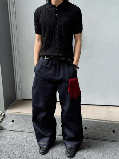 Retro Cable Knit Polo Shirt