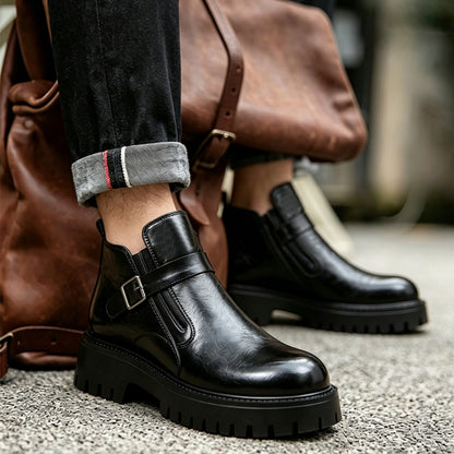 Mens Chunky Heel Leather Boots
