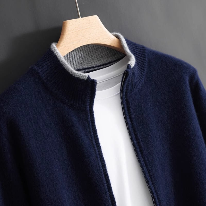 Gebreide heren vest met lange mouwen en ritssluiting