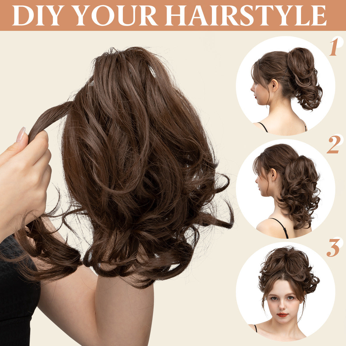 Short Synthetic Adjustable Fluffy Natural Grip Ponytail