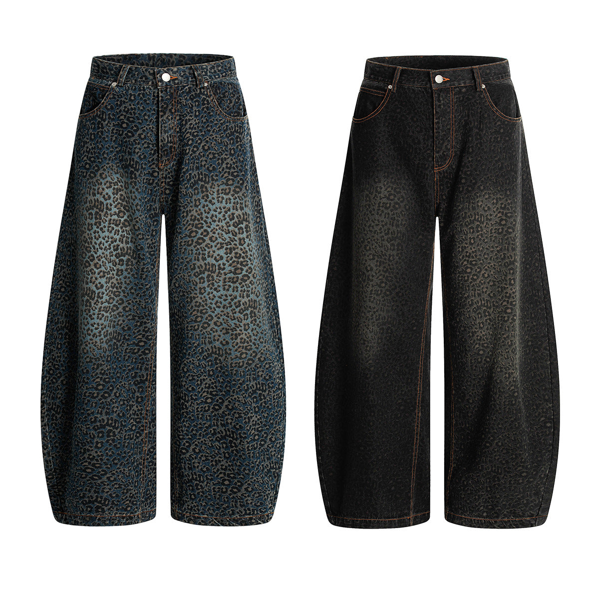 Trendy Leopard Print Wide-Leg Jeans for Men