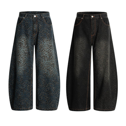 Trendy Leopard Print Wide-Leg Jeans for Men