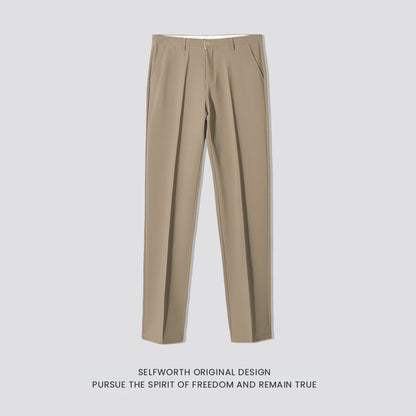 Men's Casual Slim-Fit Cropped Suit Pants with a Straight Cut and Drape Effect
